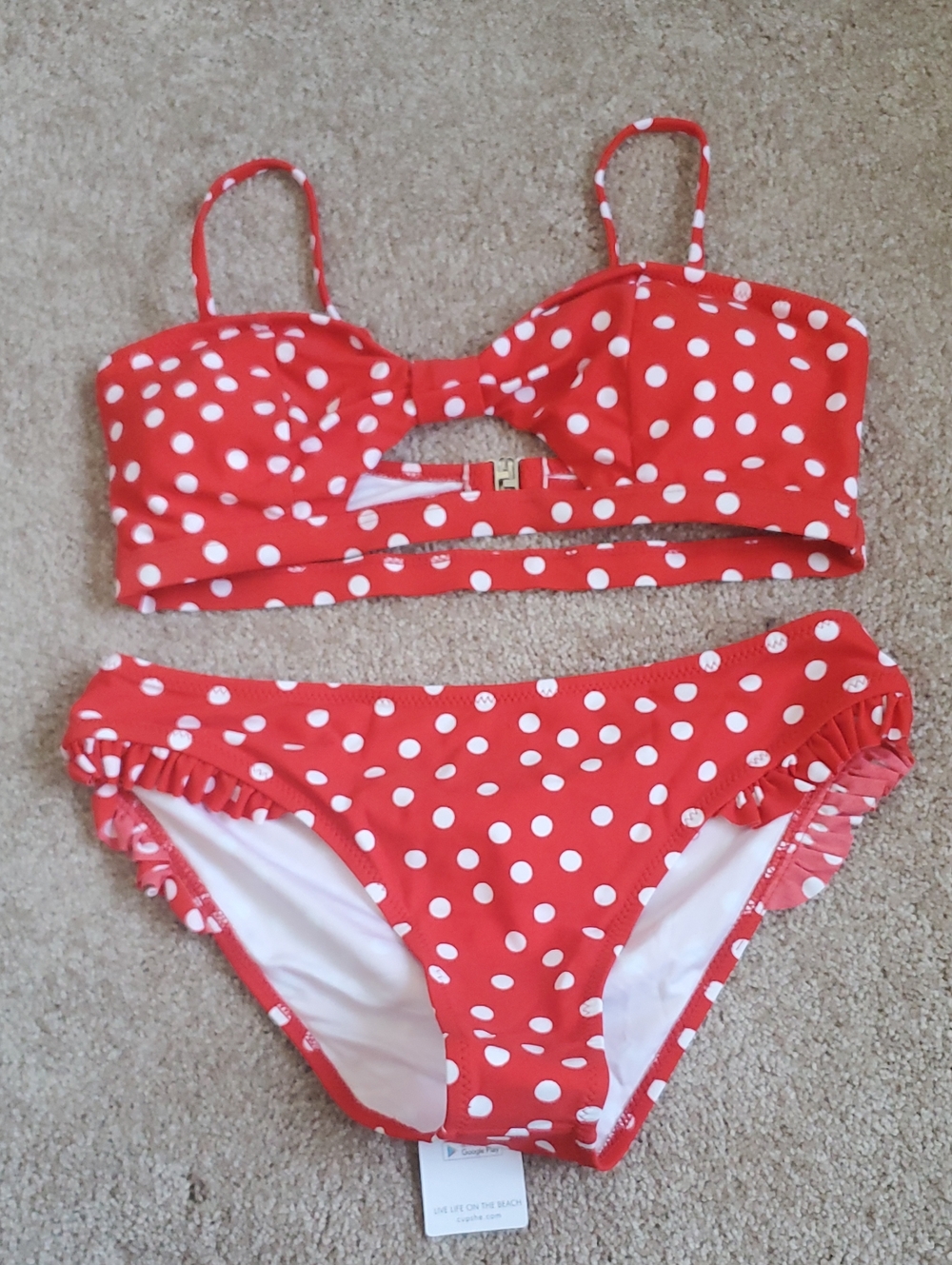 Cupshe Retro Ruffle Bowknot Polka Dot Bikini Red & White Medium NWT